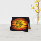 黒猫飛んでいるの魔女ハロウィーンの夜 カード (黄色い花)