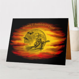 黒猫飛んでいるの魔女ハロウィーンの夜 カード