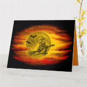 黒猫飛んでいるの魔女ハロウィーンの夜 カード (黄色い花)