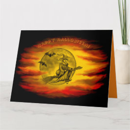 黒猫飛んでいるの魔女ハロウィーンの夜 カード