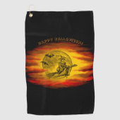 黒猫飛んでいるの魔女ハロウィーンの夜 ゴルフタオル (正面)