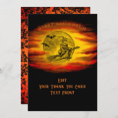 黒猫飛んでいるの魔女ハロウィーンの夜 サンキューカード (正面/裏面)