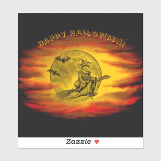 黒猫飛んでいるの魔女ハロウィーンの夜 シール (シート)