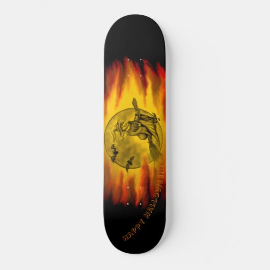 黒猫飛んでいるの魔女ハロウィーンの夜 スケートボード (正面)