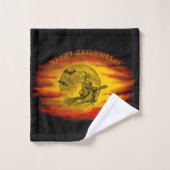 黒猫飛んでいるの魔女ハロウィーンの夜 バスタオルセット (ウォッシュタオル)