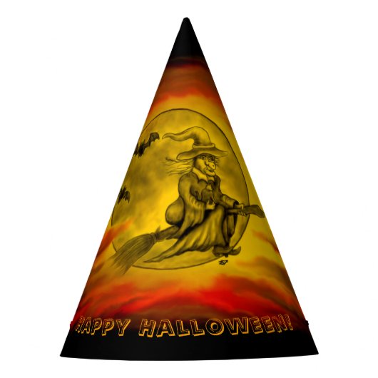 黒猫飛んでいるの魔女ハロウィーンの夜 パーティーハット (正面)