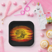 黒猫飛んでいるの魔女ハロウィーンの夜 ペーパープレート (パーティー)