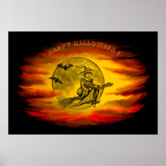 黒猫飛んでいるの魔女ハロウィーンの夜 ポスター (正面)