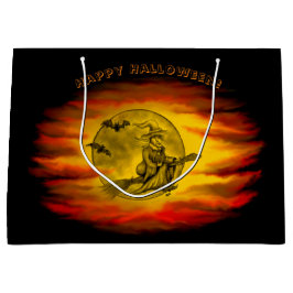 黒猫飛んでいるの魔女ハロウィーンの夜 ラージペーパーバッグ