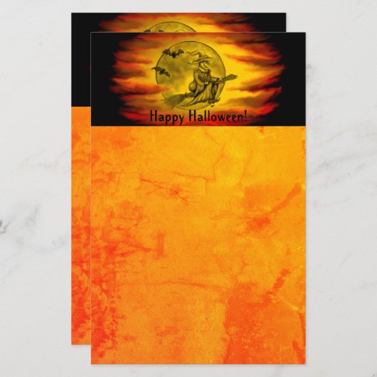 黒猫飛んでいるの魔女ハロウィーンの夜 便箋 (正面/裏面)