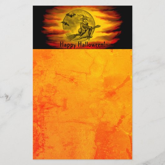 黒猫飛んでいるの魔女ハロウィーンの夜 便箋 (正面)