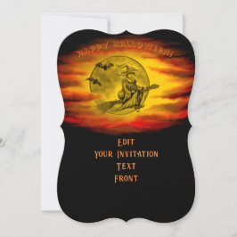 黒猫飛んでいるの魔女ハロウィーンの夜 招待状