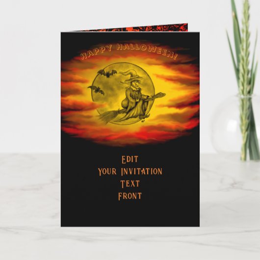 黒猫飛んでいるの魔女ハロウィーンの夜 招待状 (正面)