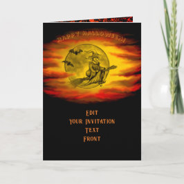 黒猫飛んでいるの魔女ハロウィーンの夜 招待状