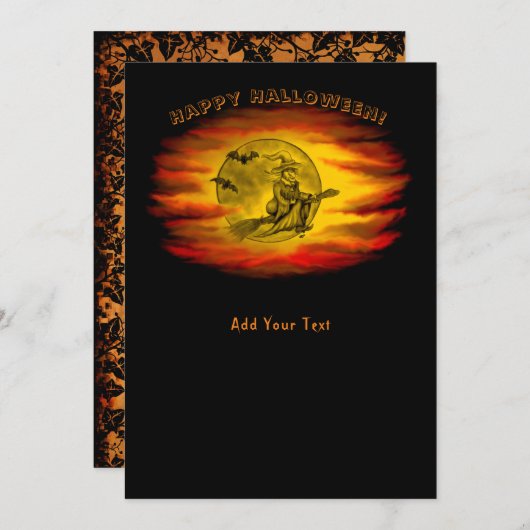 黒猫飛んでいるの魔女ハロウィーンの夜 招待状 (正面/裏面)