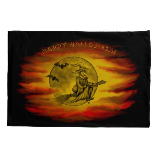 黒猫飛んでいるの魔女ハロウィーンの夜 枕カバー (裏面)