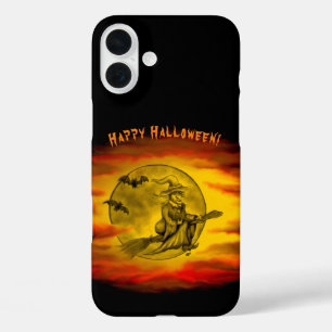 黒猫飛んでいるの魔女ハロウィーンの夜 iPhone 16 PLUSケース