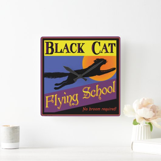 黒猫飛んでいる学校ハロウィーン時計 スクエア壁時計 (ホーム)