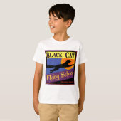 黒猫飛んでいる学校ヴィンテージハロウィンアート Tシャツ (正面フル)