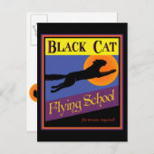 黒猫飛んでいる学校ヴィンテージハロウィン葉書 ポストカード (正面/裏面)