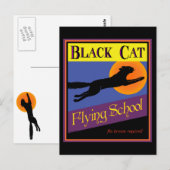黒猫飛んでいる学校ヴィンテージハロウィン葉書 ポストカード (正面/裏面)