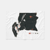 黒猫食べ寿司 – Cat日本の Art フリースブランケット (正面(横))