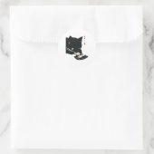 黒猫食べ寿司 – Cat日本の Art ラウンドシール (バッグ)