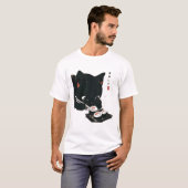 黒猫食べ寿司 – Cat日本の Art Tシャツ (正面フル)