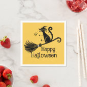 黒猫魔女のほうきに乗るハロウィン スタンダードカクテルナプキン (インサイチュ)