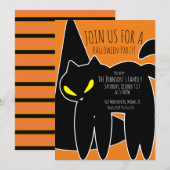 黒猫魔女の帽子 ハロウィンパーティー招待状 招待状 (正面/裏面)