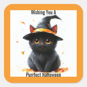 黒猫魔女ハロウィンステッカー スクエアシール
