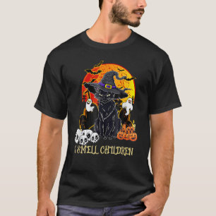 黒猫魔女子供のにおいがするハロウィン メンズ レディース Tシャツ
