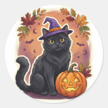 黒猫魔女帽子ハロウィンステッカー