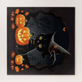 黒猫魔女帽子ハロウィンパンプキン ジグソーパズル (横)
