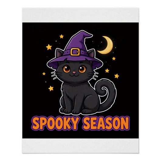 黒猫魔女帽子ハロウィンポスター ポスター (正面)