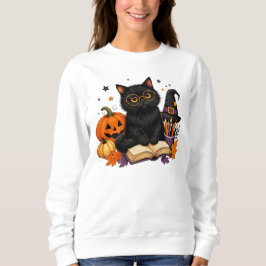 黒猫魔女教師ハロウィンパンプキンパッチ スウェットシャツ