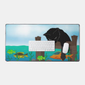 黒猫魚釣りオフ波止場 デスクマット (キーボード&マウス)