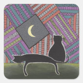 黒猫2匹と月 スクエアシール (正面)