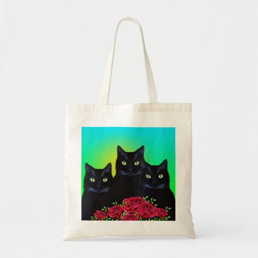 黒猫3匹と赤バラのトートバッグ トートバッグ (正面)