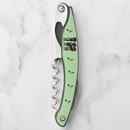 黒猫3匹の音楽遊楽器グリーン ソムリエナイフ (正面)