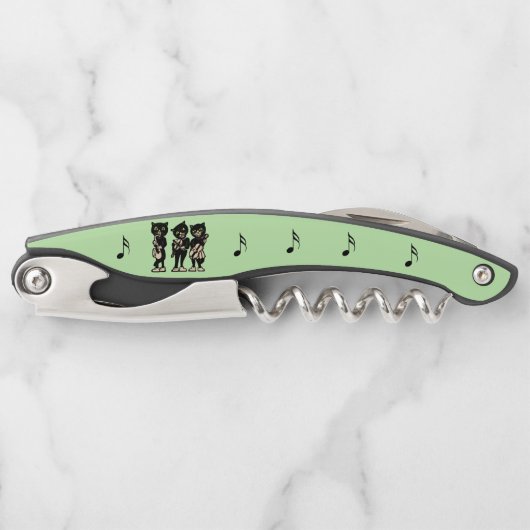 黒猫3匹の音楽遊楽器グリーン ソムリエナイフ (正面)