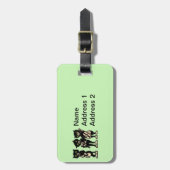 黒猫3匹の音楽遊楽器グリーン ラゲッジタグ (正面縦)