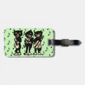 黒猫3匹の音楽遊楽器グリーン ラゲッジタグ (裏面横)