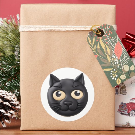 黒猫3D インスパイア ラウンドシール (クリスマス)