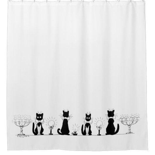 黒猫4匹のルイス・ワーイン シャワーカーテン (正面)