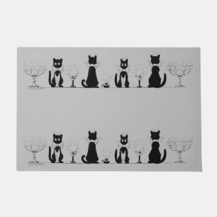 黒猫4匹のルイス・ワーイン ドアマット