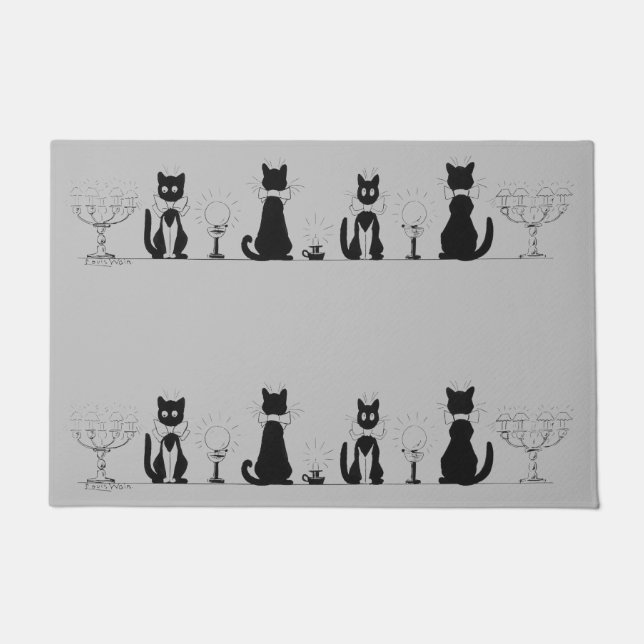 黒猫4匹のルイス・ワーイン ドアマット (正面)