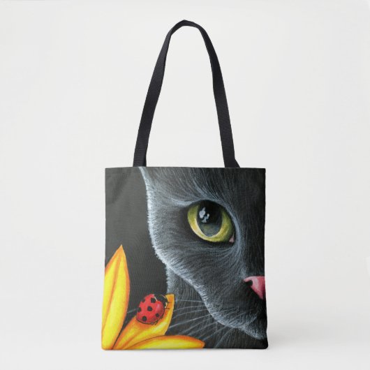 黒猫510 ladybug黄色の花 トートバッグ (正面)