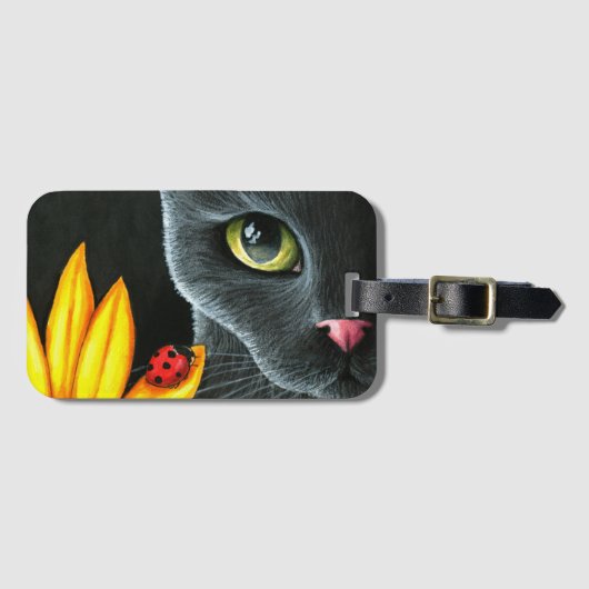 黒猫510 ladybug黄色の花 ラゲッジタグ (正面横)
