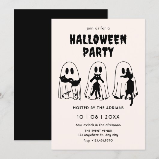 黒猫 おばけ ハロウィン 招待状 (正面/裏面)